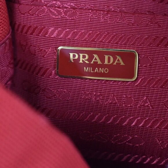 PRADA Logo Plage Wicker 2Way Shoulder Hand Bag Canvas Leather Red Gold 678RH125 - Picture 11 of 15